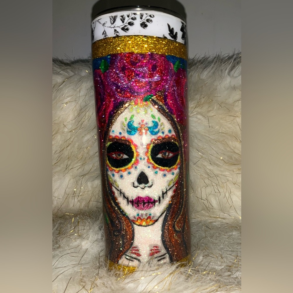 Custom Day of the dead 20 oz. Skinny metal tumbler